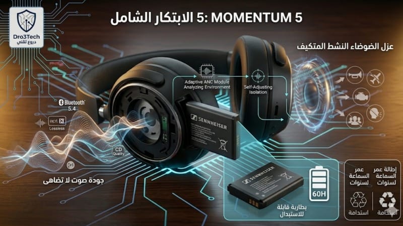 إنفوجرافيك: مراجعة شاملة لسماعات سنهايزر MOMENTUM 5 - دروع تقني Dro3Tech