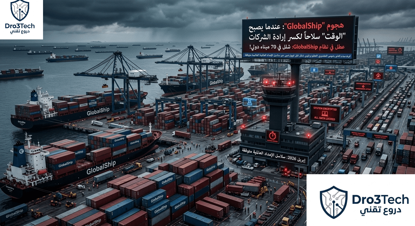 ميناء تجاري مزدحم تابع لشركة GlobalShip يعاني من شلل تام وتكدس ضخم للحاويات وسفن الشحن إثر هجوم ببرمجيات الفدية أدى لتشفير أنظمة التشغيل في 70 ميناءً دولياً.