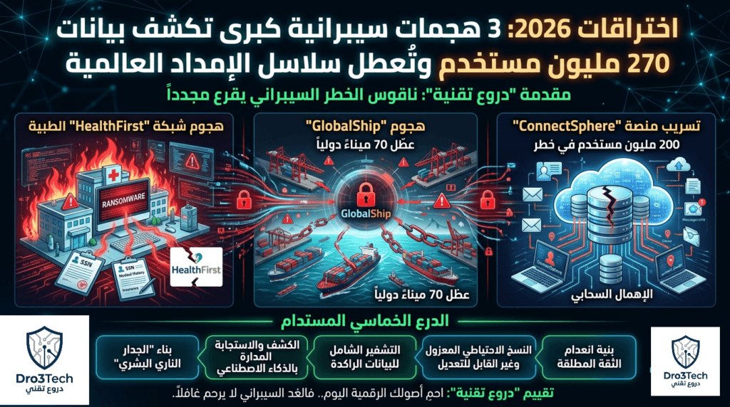 اختراقات 2026: 3 هجمات سيبرانية كبرى تكشف بيانات 270 مليون مستخدم وتُعطل سلاسل الإمداد العالمية