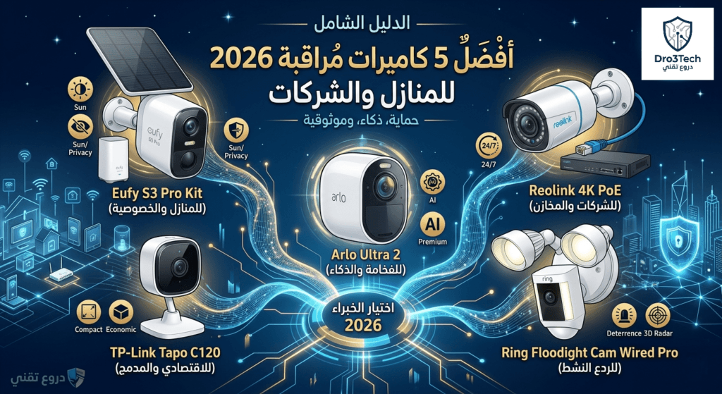 الدليل الشامل 2026: أفضل 5 كاميرات مراقبة للمنازل والشركات لحماية لا تقبل المساومة