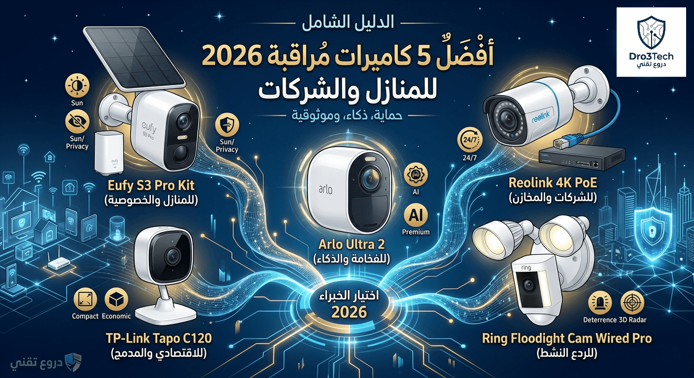 الدليل الشامل 2026: أفضل 5 كاميرات مراقبة للمنازل والشركات لحماية لا تقبل المساومة