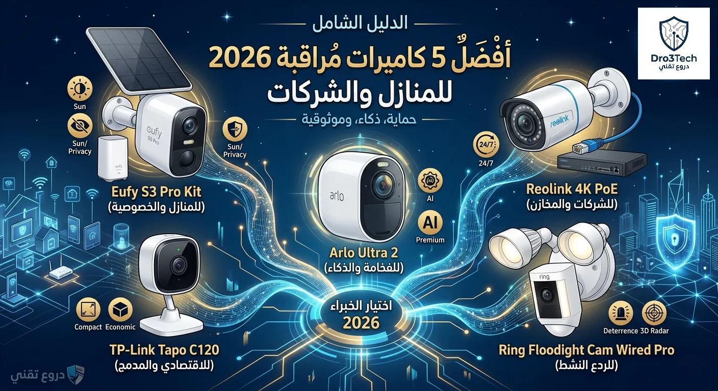 الدليل الشامل 2026: أفضل 5 كاميرات مراقبة للمنازل والشركات لحماية لا تقبل المساومة