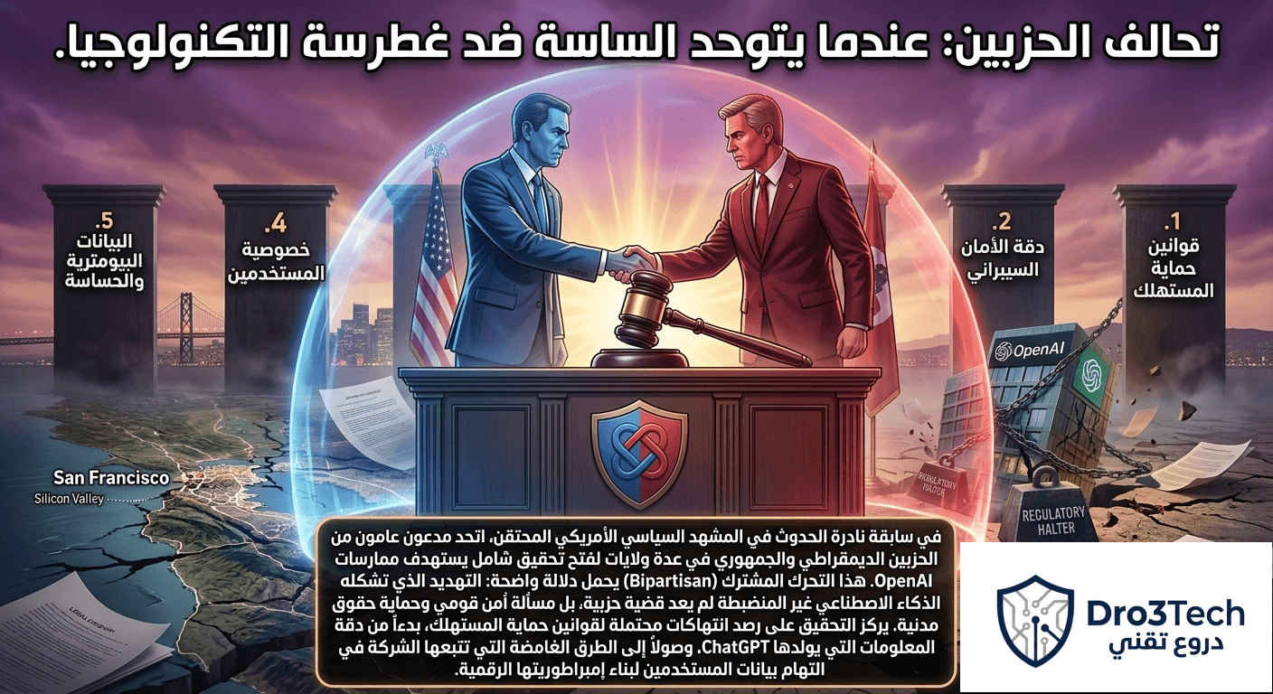 تحالف سياسي أمريكي يفتح تحقيقاً ضد OpenAI بشأن انتهاكات الخصوصية والأمن السيبراني، تحليل تقني بقلم محمد محروس رزق على دروع تك.