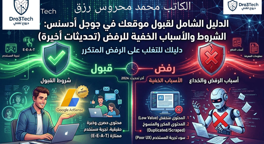 الدليل الشامل لقبول موقعك في جوجل أدسنس: الشروط والأسباب الخفية للرفض (تحديثات أخيرة)