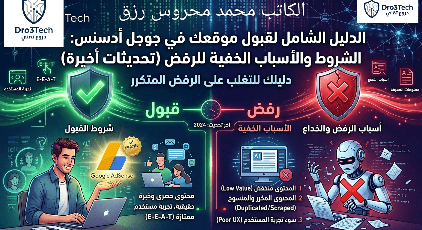 الدليل الشامل لقبول موقعك في جوجل أدسنس: الشروط والأسباب الخفية للرفض (تحديثات أخيرة)