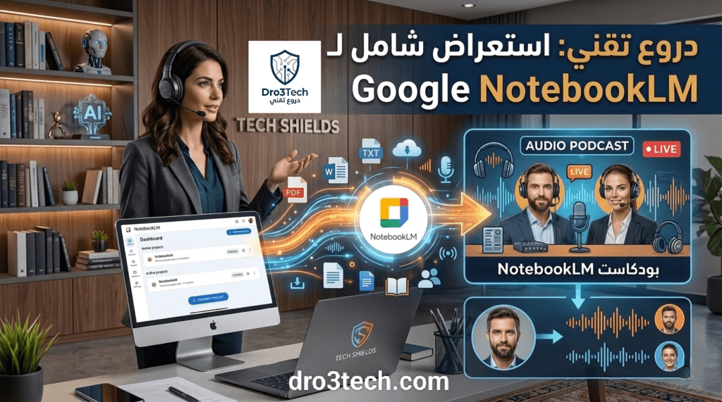 الدليل الشامل من دروع تقني: كيف تحول مستنداتك المعقدة إلى “بودكاست” تفاعلي ذكي باستخدام Google NotebookLM؟