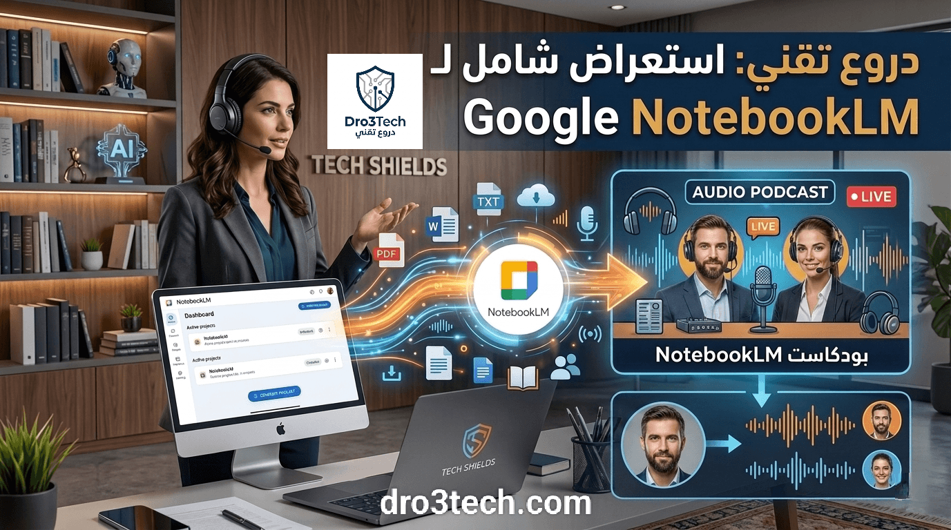 الدليل الشامل من دروع تقني: كيف تحول مستنداتك المعقدة إلى “بودكاست” تفاعلي ذكي باستخدام Google NotebookLM؟
