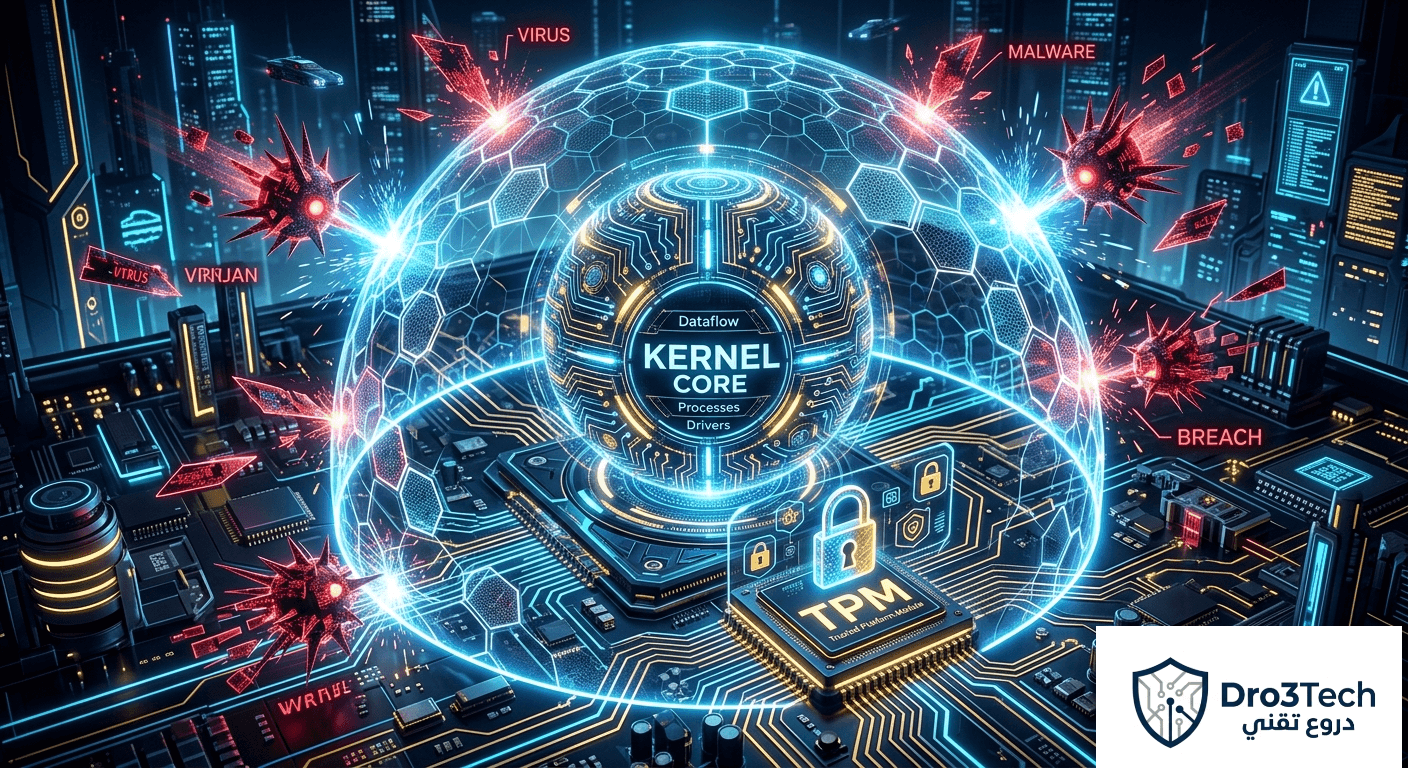 حماية النواة Kernel Level Security وشرائح TPM لمنع الاختراقات في أنظمة التشغيل الحديثة