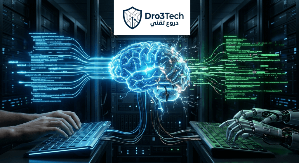 صورة تعبيرية توضح تلوث بيانات الذكاء الاصطناعي وانهيار النماذج بسبب استخدام البوتات بدلاً من التحليل البشري.