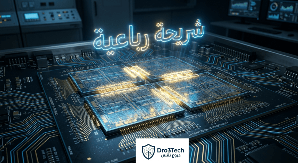 رسم هندسي يوضح دمج 4 معالجات في قالب واحد بتقنية UltraFusion لتكوين معالج أبل الخارق.