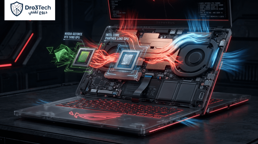 لابتوب أسوس ROG Zephyrus G16 يوضح نظام التبريد بغرفة البخار وكارت الشاشة RTX 5080