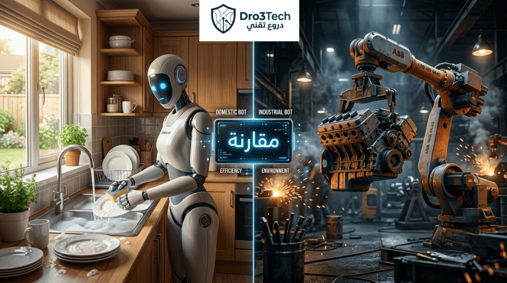 مقارنة بين روبوت منزلي وروبوت صناعي داخل مصنع