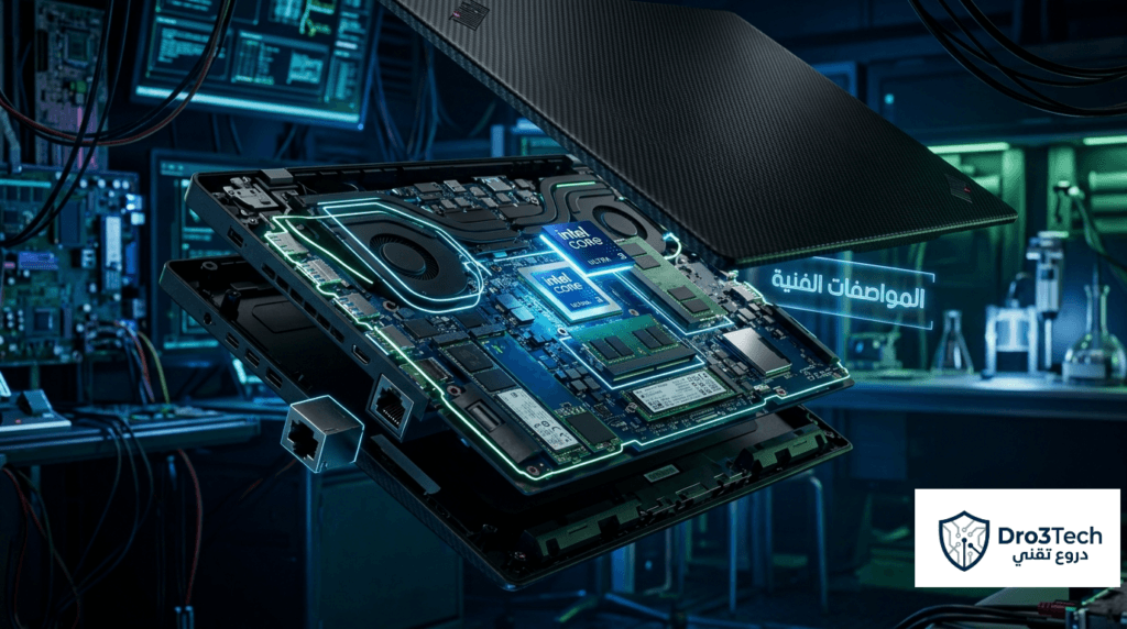 صورة توضح المواصفات الفنية والتشريح الهيكلي الداخلي لابتوب ThinkPad P1 Gen 8 كأفضل لابتوب للشبكات والسيرفرات 2026