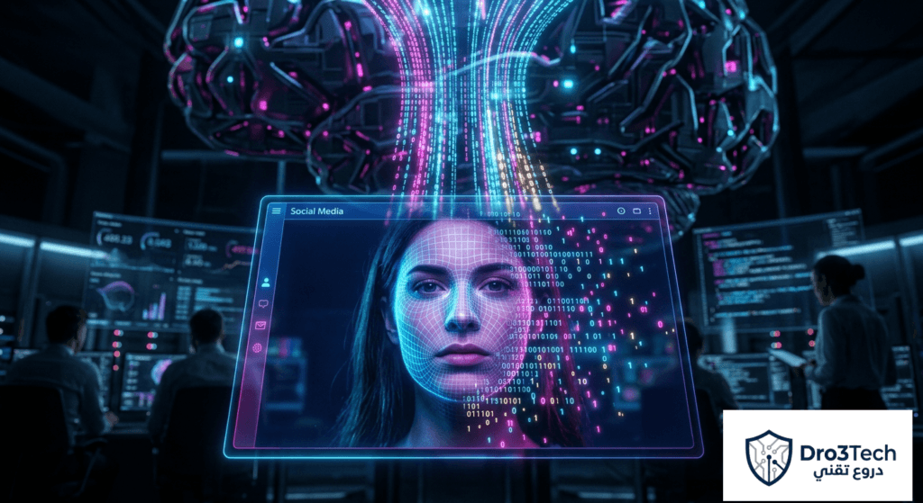 واجهة رقمية تظهر تقنية Muse Image من ميتا وهي تقوم بمسح ملامح وجه بشري وتحويله إلى بيانات لتدريب الذكاء الاصطناعي.