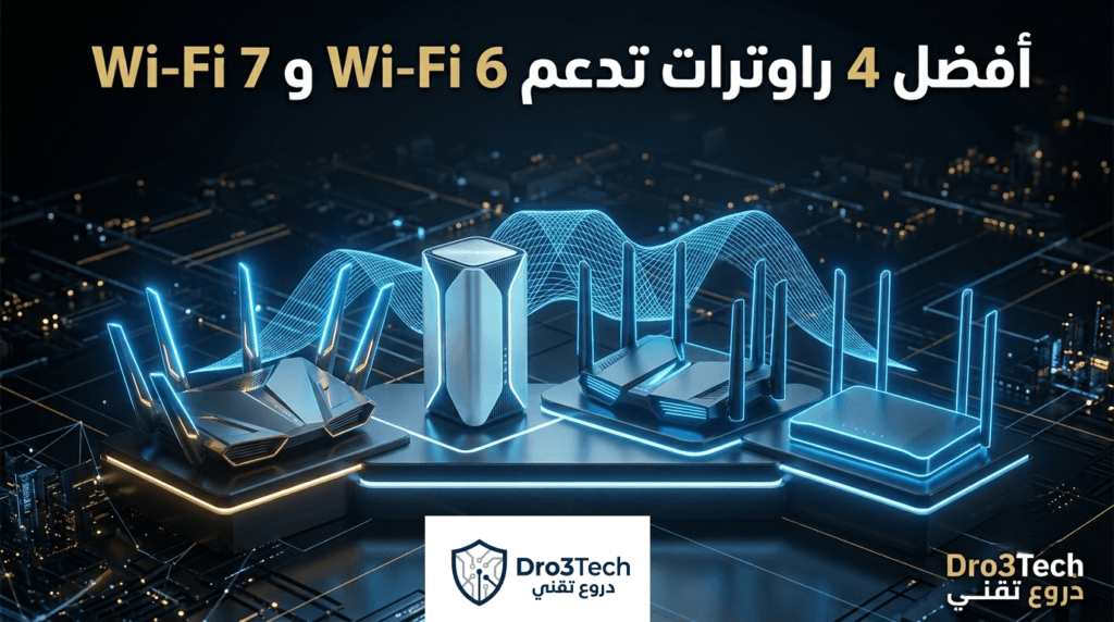 أفضل 4 راوترات تدعم شبكات Wi-Fi 6 و Wi-Fi 7 بتصميم تقني حديث لتسريع الإنترنت وتأمين الشبكات.