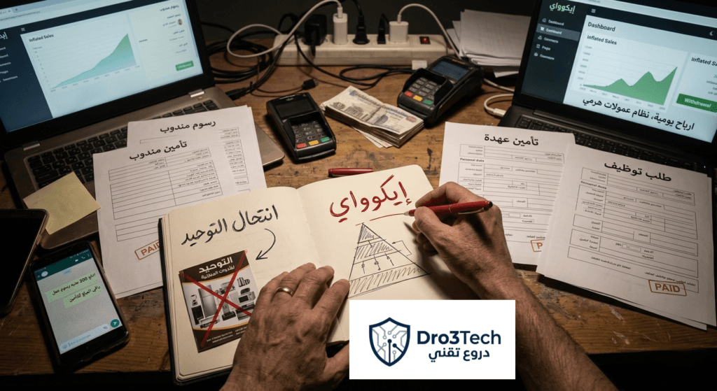 مستندات وشركات من ورق تحمل أختاماً مزيفة تعبر عن انتحال الكيانات التجارية للاحتيال على الشباب باسم التوظيف أونلاين.