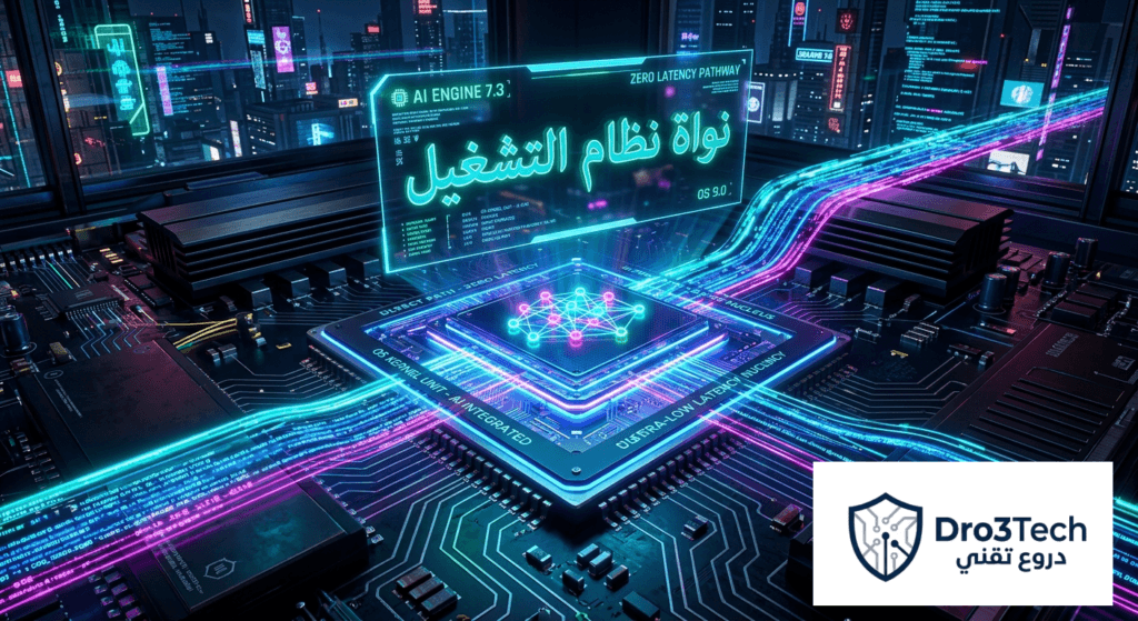 صورة توضح البنية الهيكلية لدمج الذكاء الاصطناعي مباشرة داخل نواة نظام التشغيل (Kernel-Level)