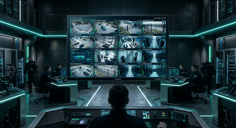 مراجعة شاشة Samsung CCTV الاحترافية لعام 2026: دليل تجهيز غرف التحكم المركزية